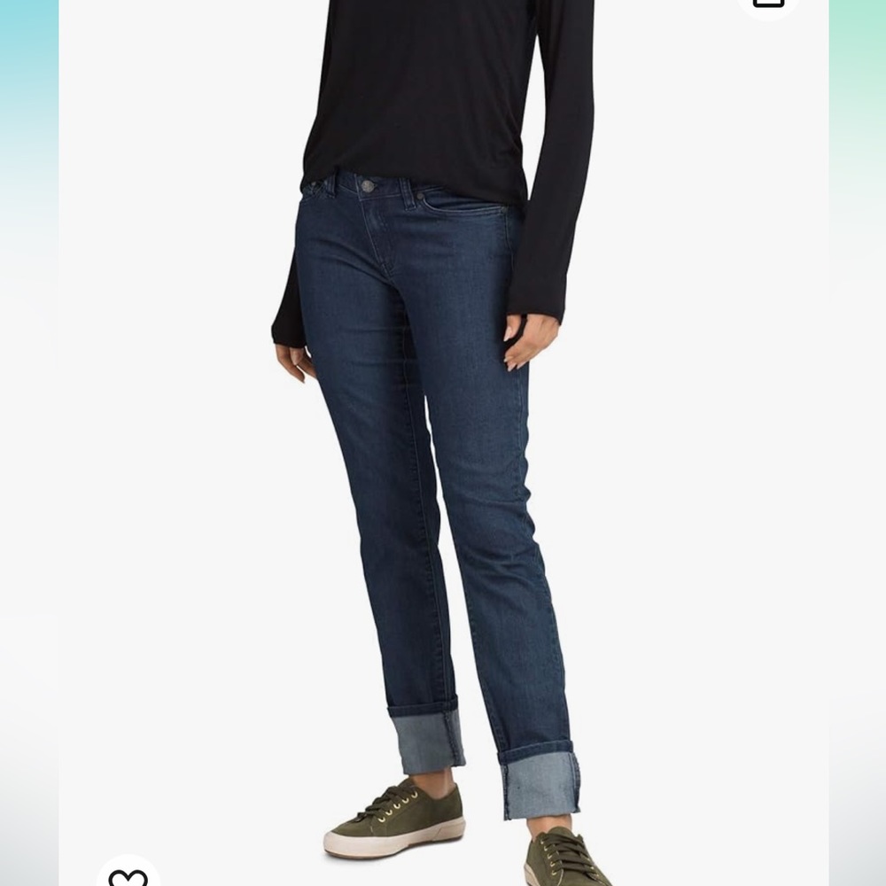 PrAna NWT Kara Jean Indigo Cuffed Stretch Denim Organic Cotton Dark Rinse Fitted